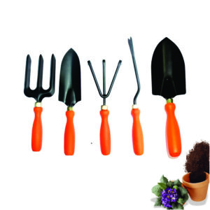GROWTOP 5-Piece Heavy Duty Garden Hand Tool Set with Ergonomic Orange Handles – Trowel, Fork, Cultivator, Weeder, Transplanter for Home Gardening