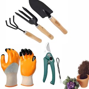 GROWTOP Garden Tool Set Combo with Flower Cutter Heavy Gardening Cut Tool with Garden Tool Set(Wooden Handle and Black Metal) (with Cutter)