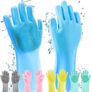 Multipurpose Silicone Dishwashing & Cleaning Gloves with Built-in Scrubber | Heat-Resistant, Reusable & Waterproof | Assorted Colors