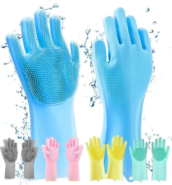Multipurpose Silicone Dishwashing & Cleaning Gloves with Built-in Scrubber | Heat-Resistant, Reusable & Waterproof | Assorted Colors