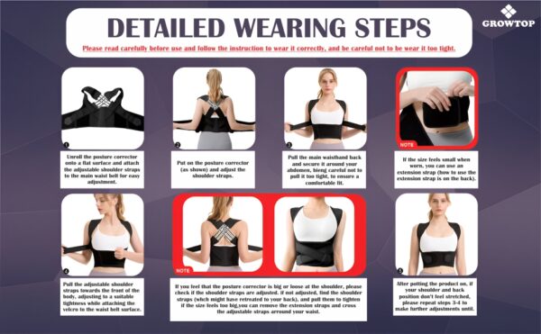 GROWTOP Adjustable Back Posture Corrector Brace for Men & Women | Spine Support & Shoulder Alignment Belt - Image 2