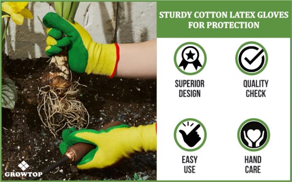 GROWTOP Latex Coated Gardening & Work Gloves | Non-Slip, Cut-Resistant & Breathable Grip Gloves (Pair) - Image 2