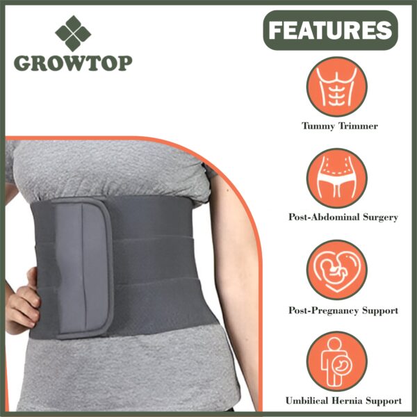 GROWTOP Premium Waist & Back Support Belt for Men & Women | Adjustable Slimming & Posture Correction Belt | Grey - Image 2