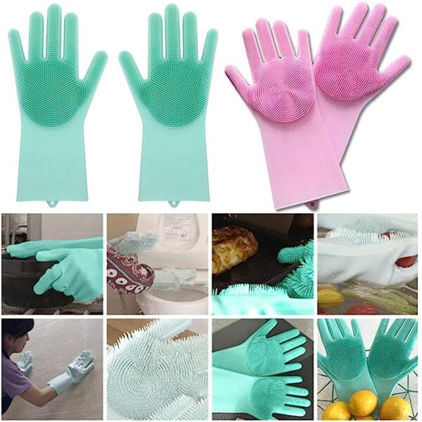 Multipurpose Silicone Dishwashing & Cleaning Gloves with Built-in Scrubber | Heat-Resistant, Reusable & Waterproof | Assorted Colors - Image 2