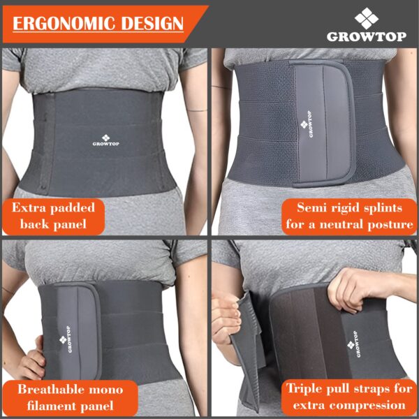 GROWTOP Premium Waist & Back Support Belt for Men & Women | Adjustable Slimming & Posture Correction Belt | Grey - Image 3