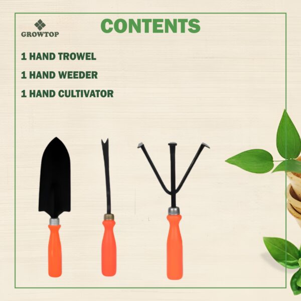 GROWTOP 3-Piece Heavy-Duty Garden Tool Set with Ergonomic Grip Handles | Trowel, Cultivator & Weeder for Home Gardening - Image 3