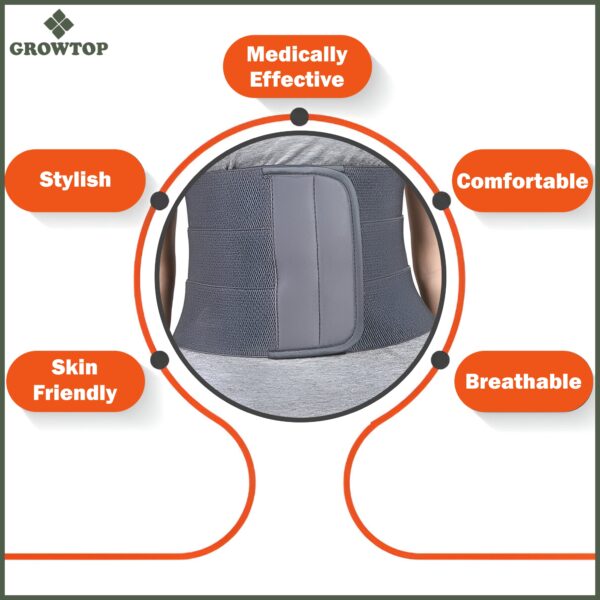 GROWTOP Premium Waist & Back Support Belt for Men & Women | Adjustable Slimming & Posture Correction Belt | Grey - Image 4