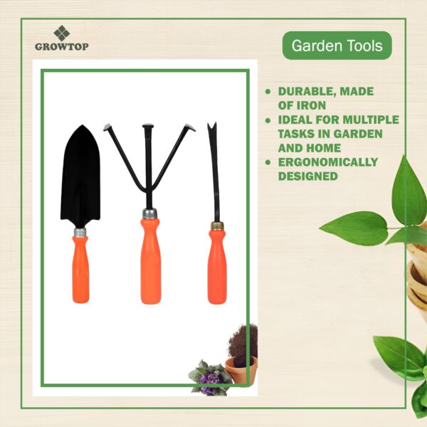 GROWTOP 3-Piece Heavy-Duty Garden Tool Set with Ergonomic Grip Handles | Trowel, Cultivator & Weeder for Home Gardening - Image 4