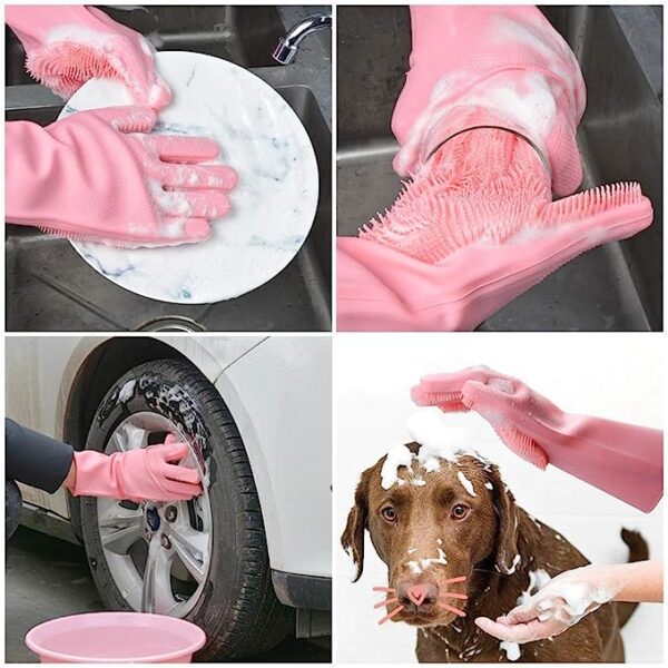 Multipurpose Silicone Dishwashing & Cleaning Gloves with Built-in Scrubber | Heat-Resistant, Reusable & Waterproof | Assorted Colors - Image 4