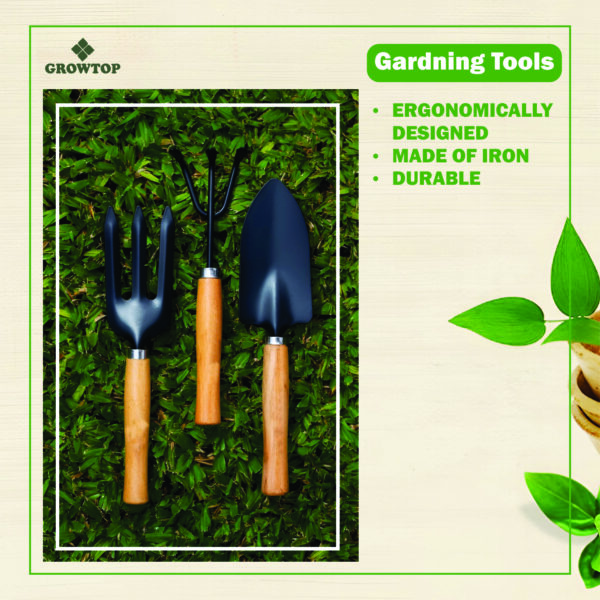 GROWTOP 3-Piece Garden Hand Tool Set with Wooden Handles & Safety Grip Gloves | Trowel, Cultivator, Fork | Essential Home Gardening Kit - Image 5