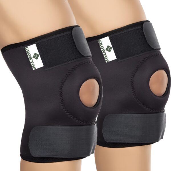 GROWTOP Adjustable Knee Support Brace for Pain Relief & Injury Recovery | Open Patella Knee Cap (Pair)