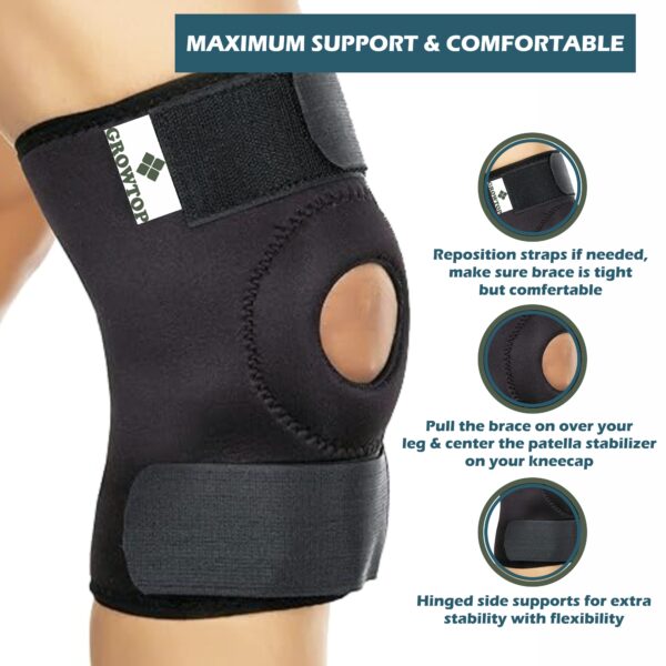 GROWTOP Adjustable Knee Support Brace for Pain Relief & Injury Recovery | Open Patella Knee Cap (Pair) - Image 4